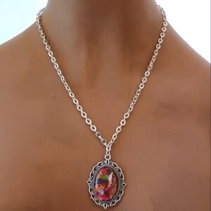 Lisa Frank Horse Girl Pendant in Silver Frame.